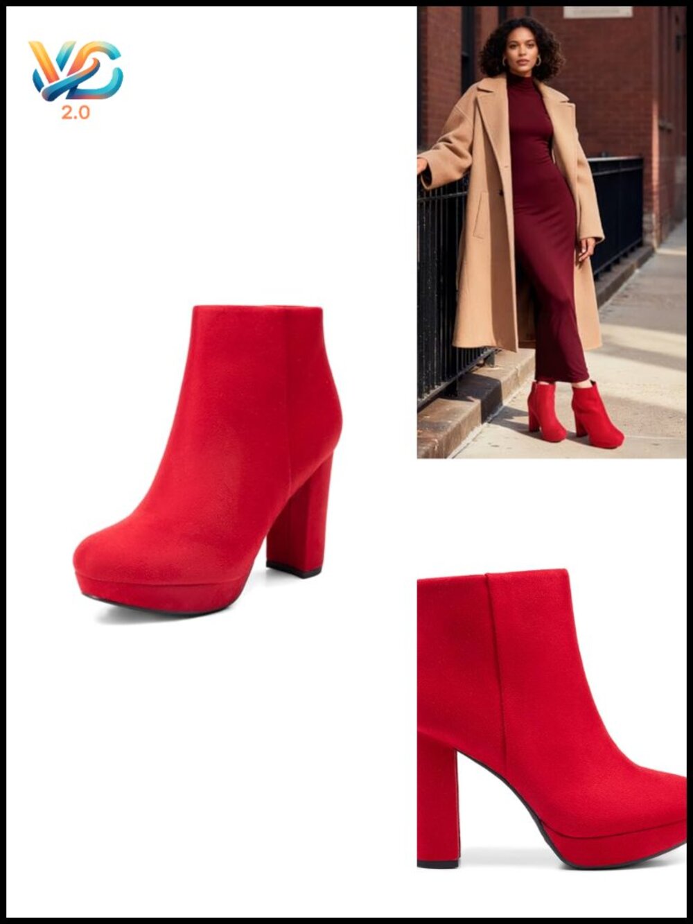 Chunky Block Heel Ankle Boots with Platform and Zip Closure